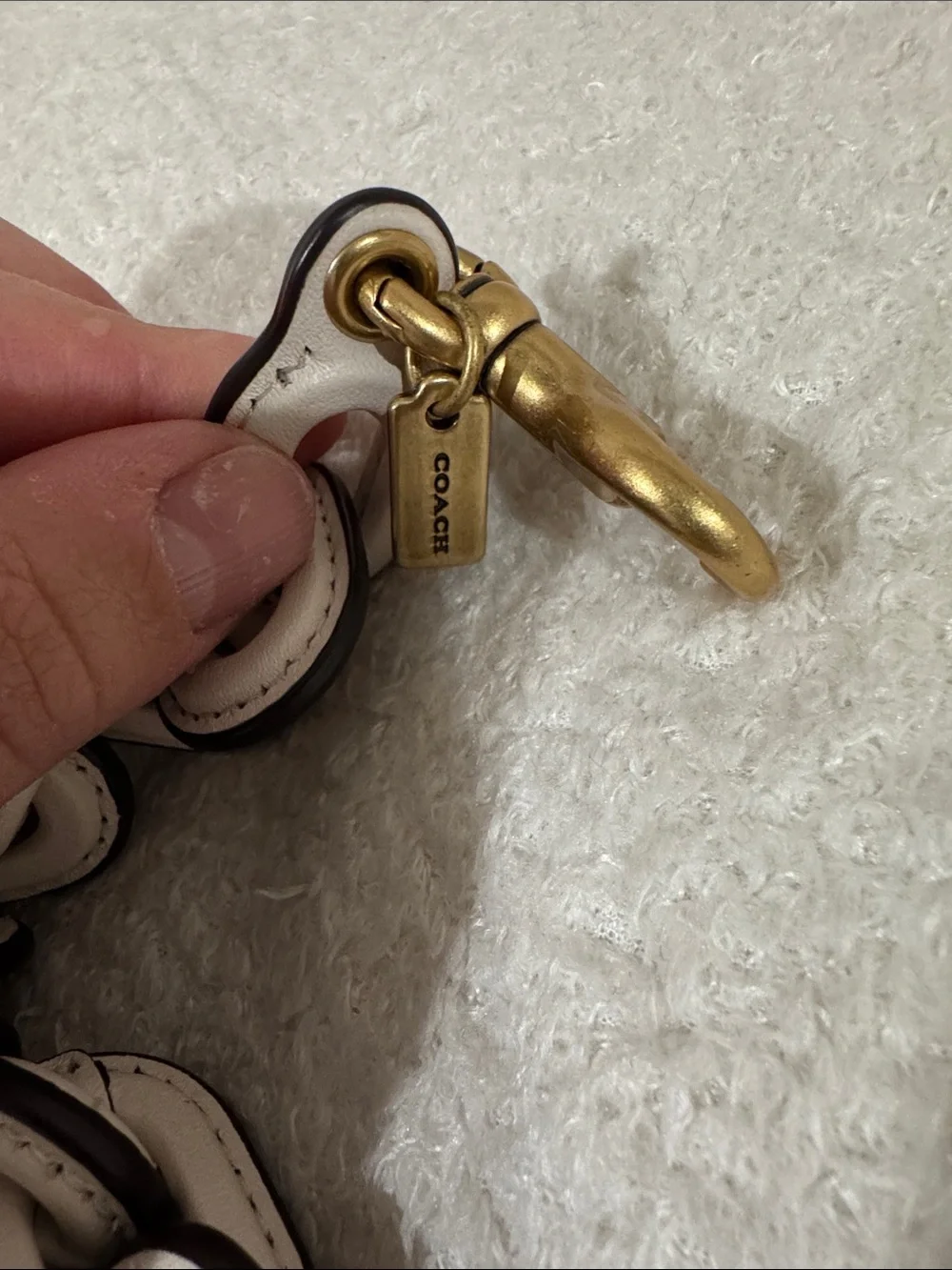 Coach White Leather Chain-Link Strap with Brass Hardware